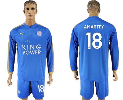 Leicester City #18 Amartey Home Long Sleeves Soccer Club Jersey - Click Image to Close